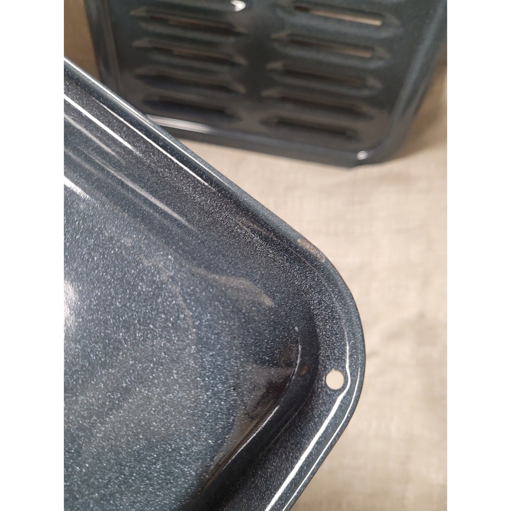 Gray Speckled Porcelain Enamel Broiler Pan and Roasting Rack Set 13x16.5 - Picture 2 of 8